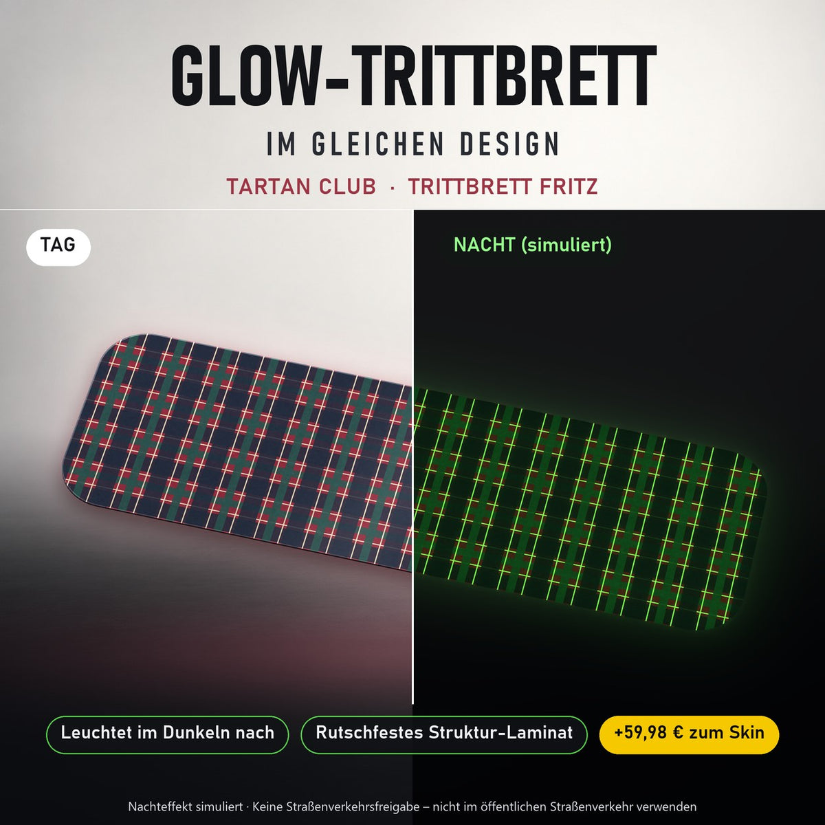 Glow-Trittbrett – TARTAN CLUB, Tag/Nacht