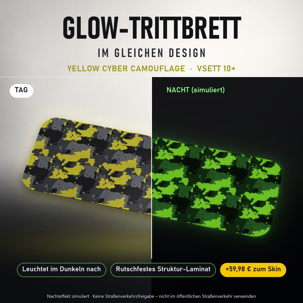 Glow-Trittbrett – YELLOW CYBER CAMOUFLAGE, Tag/Nacht