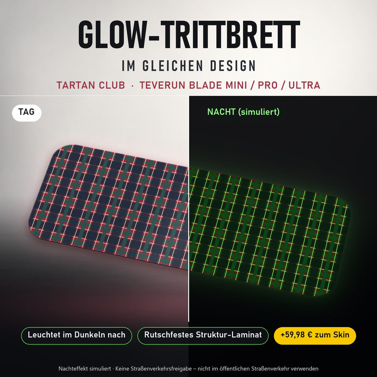 Glow-Trittbrett – TARTAN CLUB, Tag/Nacht