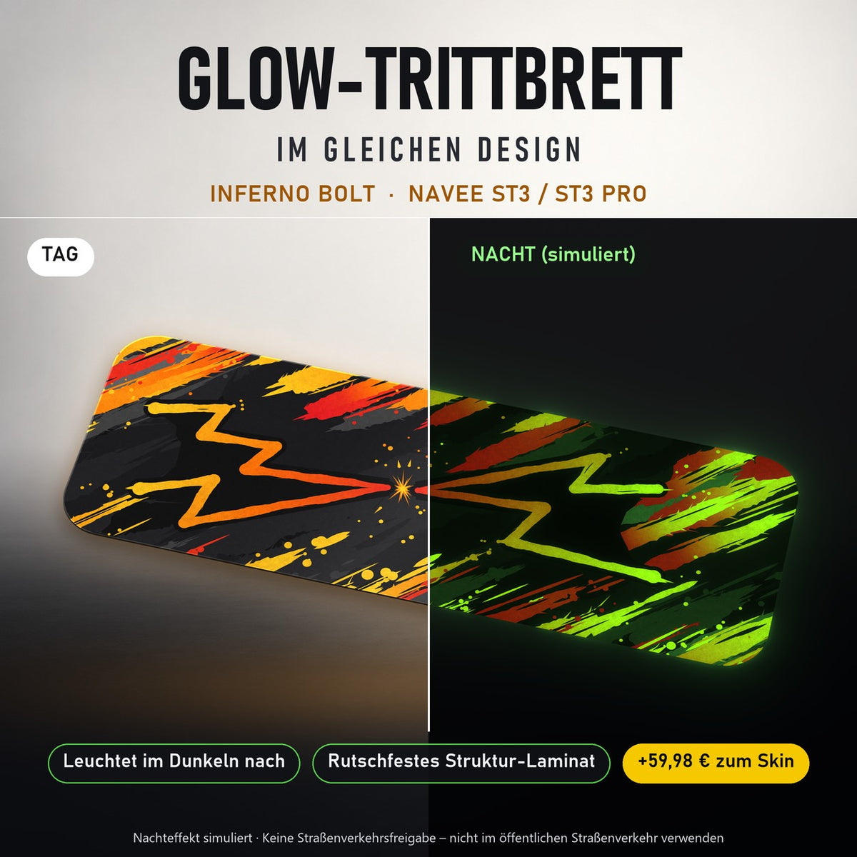Glow-Trittbrett – INFERNO BOLT, Tag/Nacht