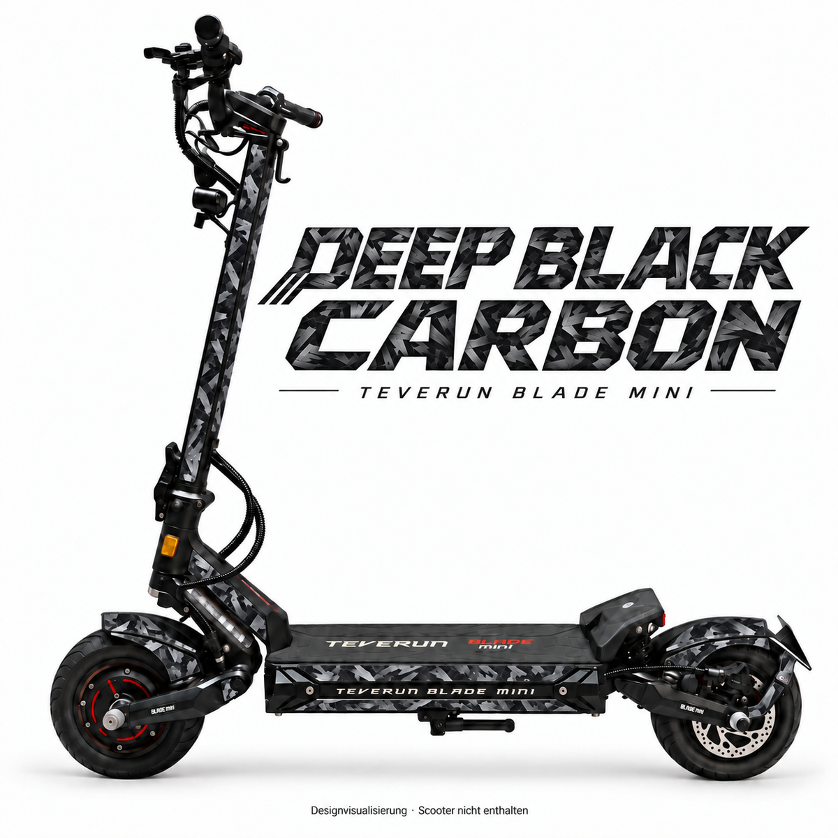 Teverun Blade Mini Skin DEEP BLACK CARBON – Designvorschau mit Designname