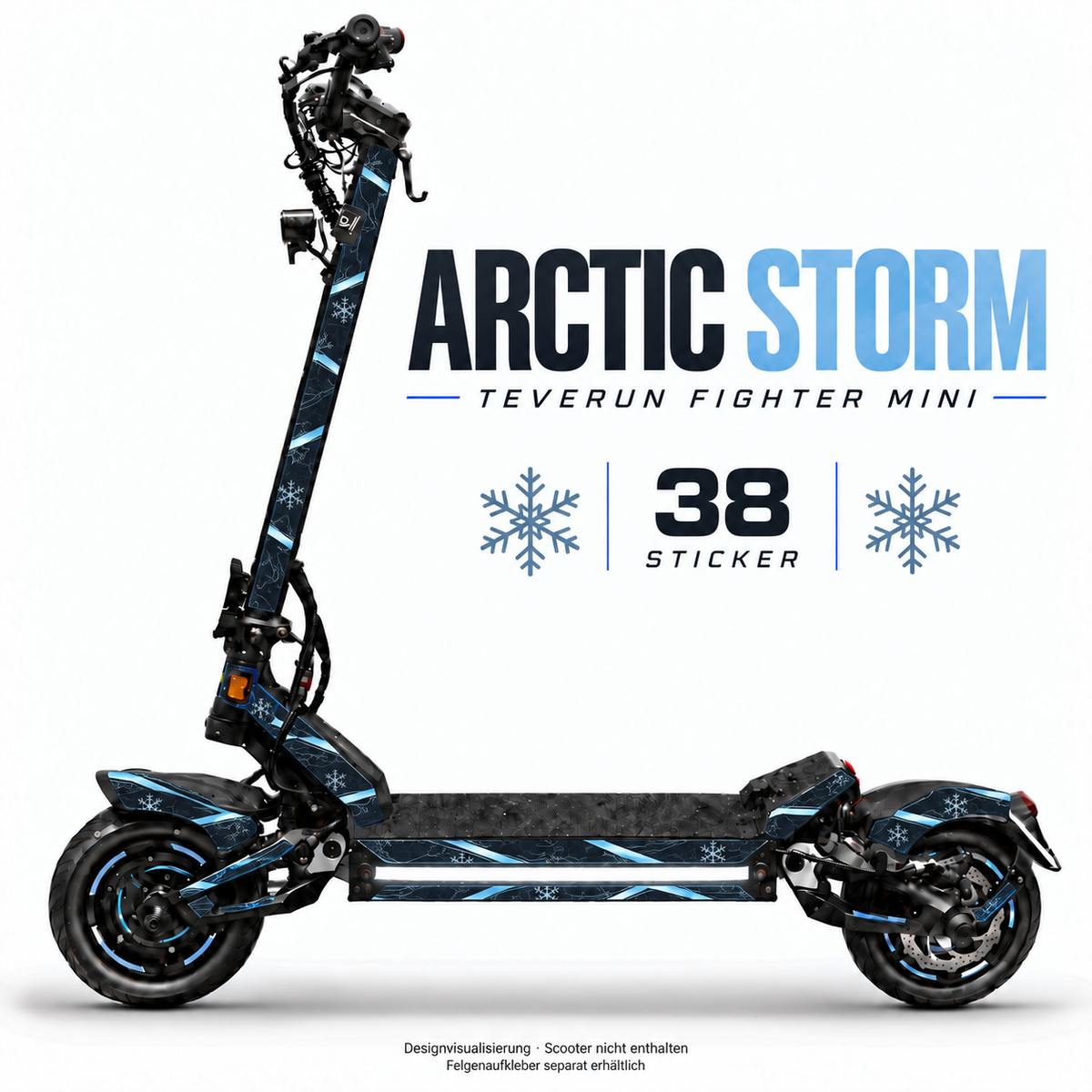 ARCTIC STORM Skin für Teverun Fighter Mini. Felgenaufkleber separat erhältlich.
