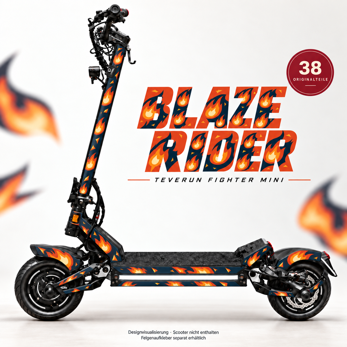 BLAZE RIDER Skin für Teverun Fighter Mini. Felgenaufkleber separat erhältlich.