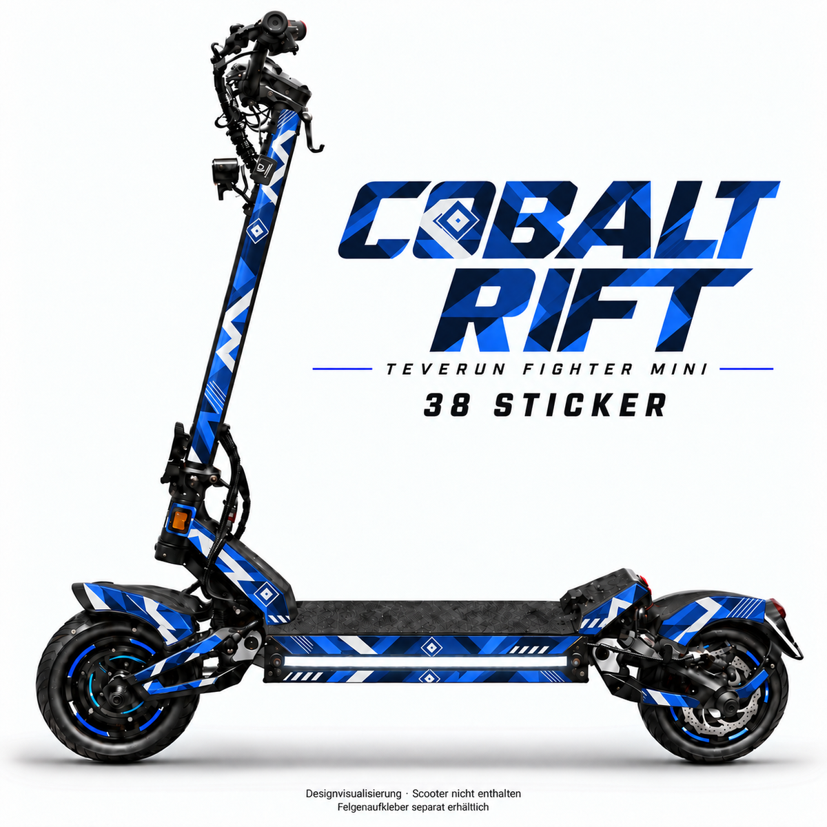 COBALT RIFT Skin für Teverun Fighter Mini. Felgenaufkleber separat erhältlich.