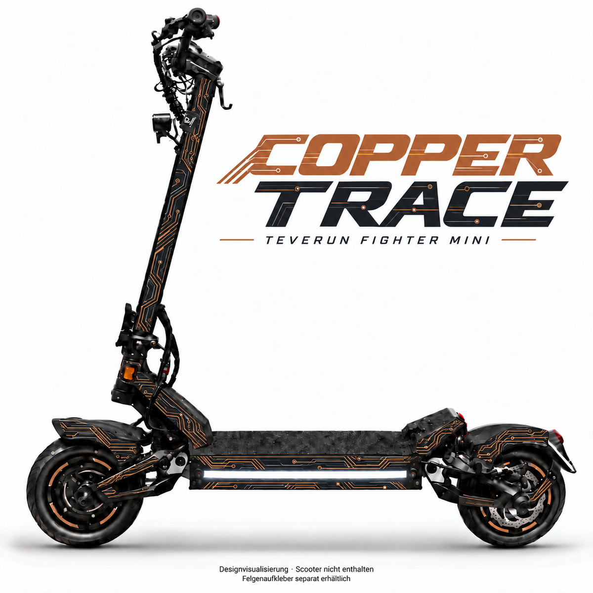 COPPER TRACE Skin für Teverun Fighter Mini. Felgenaufkleber separat erhältlich.