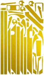 Digitale 2D-Ansicht des geprüften Teverun Fighter Mini Gold-Skin-Formbogens; keine montierte Produktaufnahme.