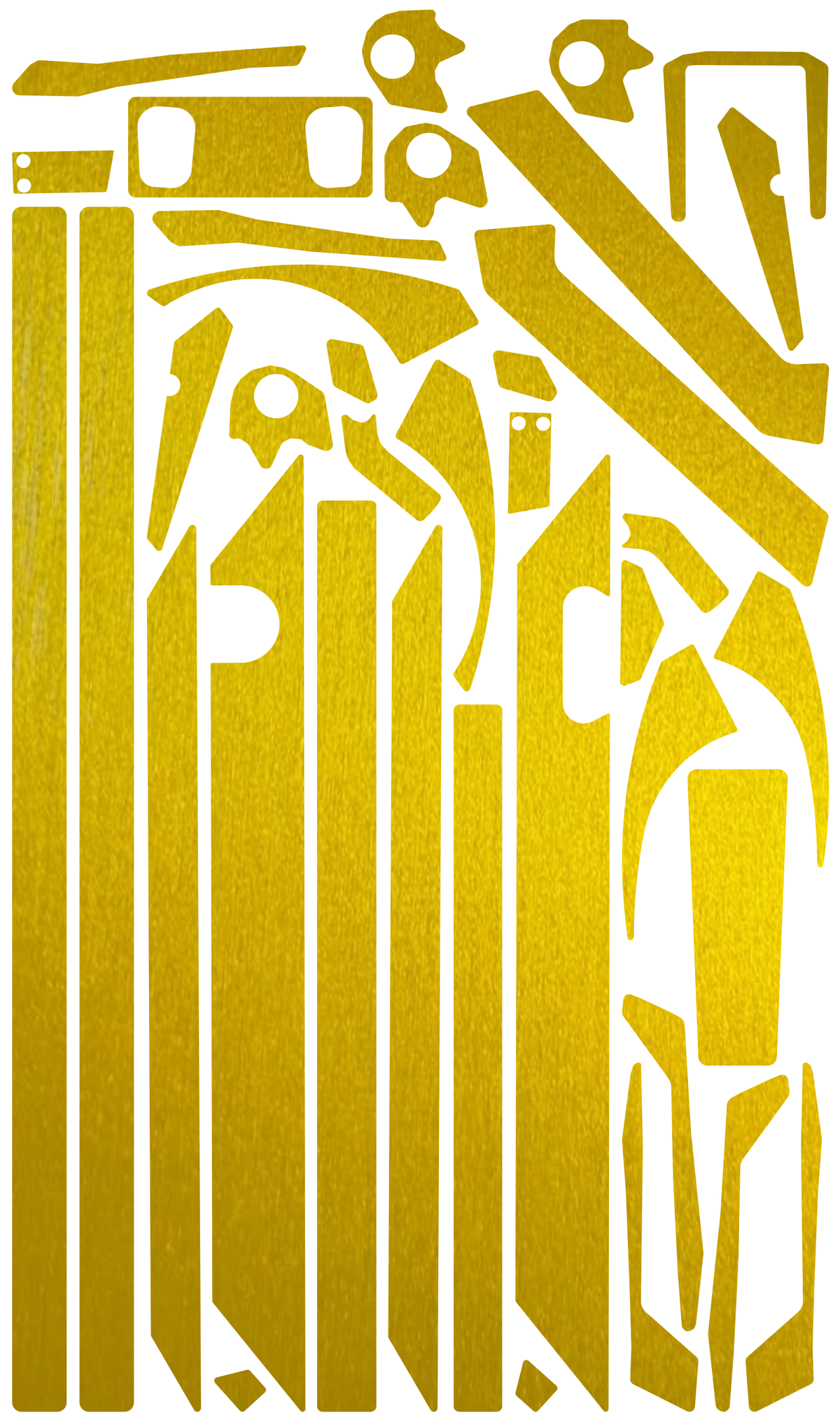 Digitale 2D-Ansicht des geprüften Teverun Fighter Mini Gold-Skin-Formbogens; keine montierte Produktaufnahme.