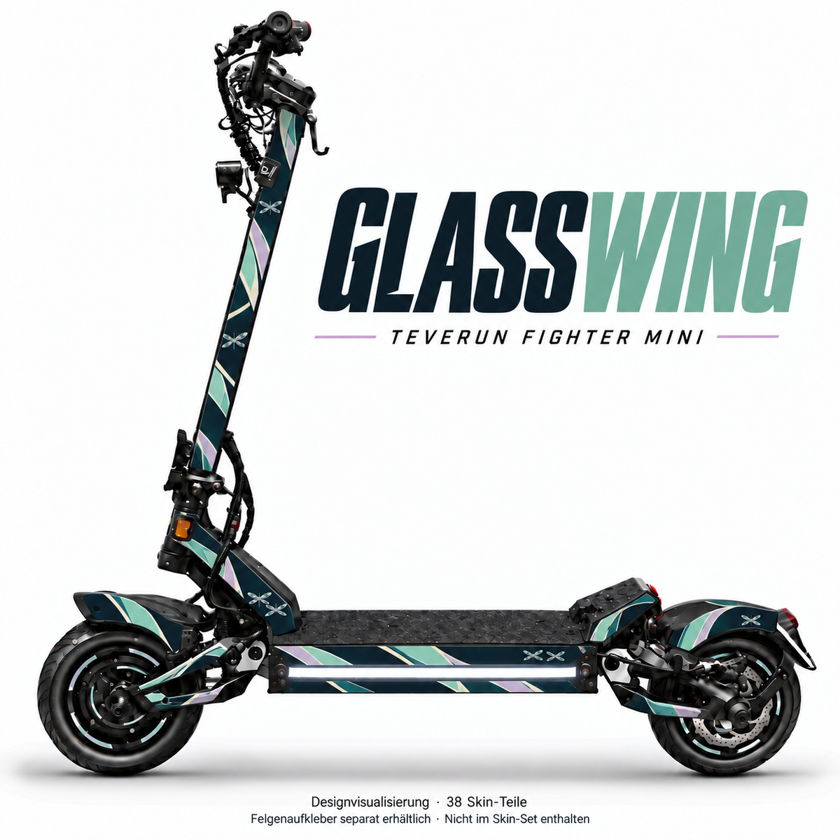 GLASSWING Skin für Teverun Fighter Mini. Felgenaufkleber separat erhältlich.