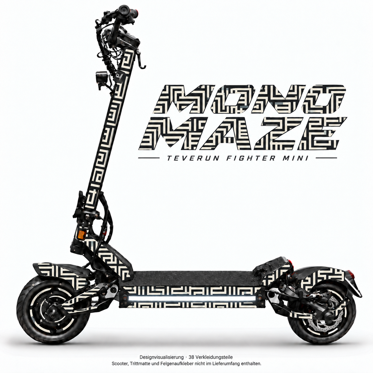 MONO MAZE Skin für Teverun Fighter Mini. Felgenaufkleber separat erhältlich.