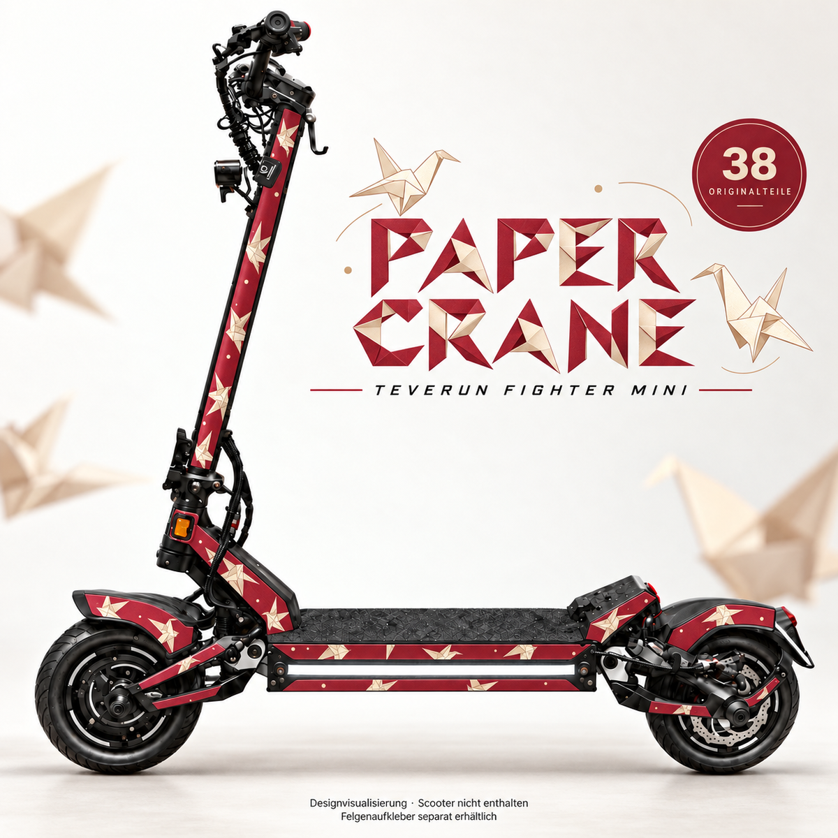 PAPER CRANE Skin für Teverun Fighter Mini. Felgenaufkleber separat erhältlich.