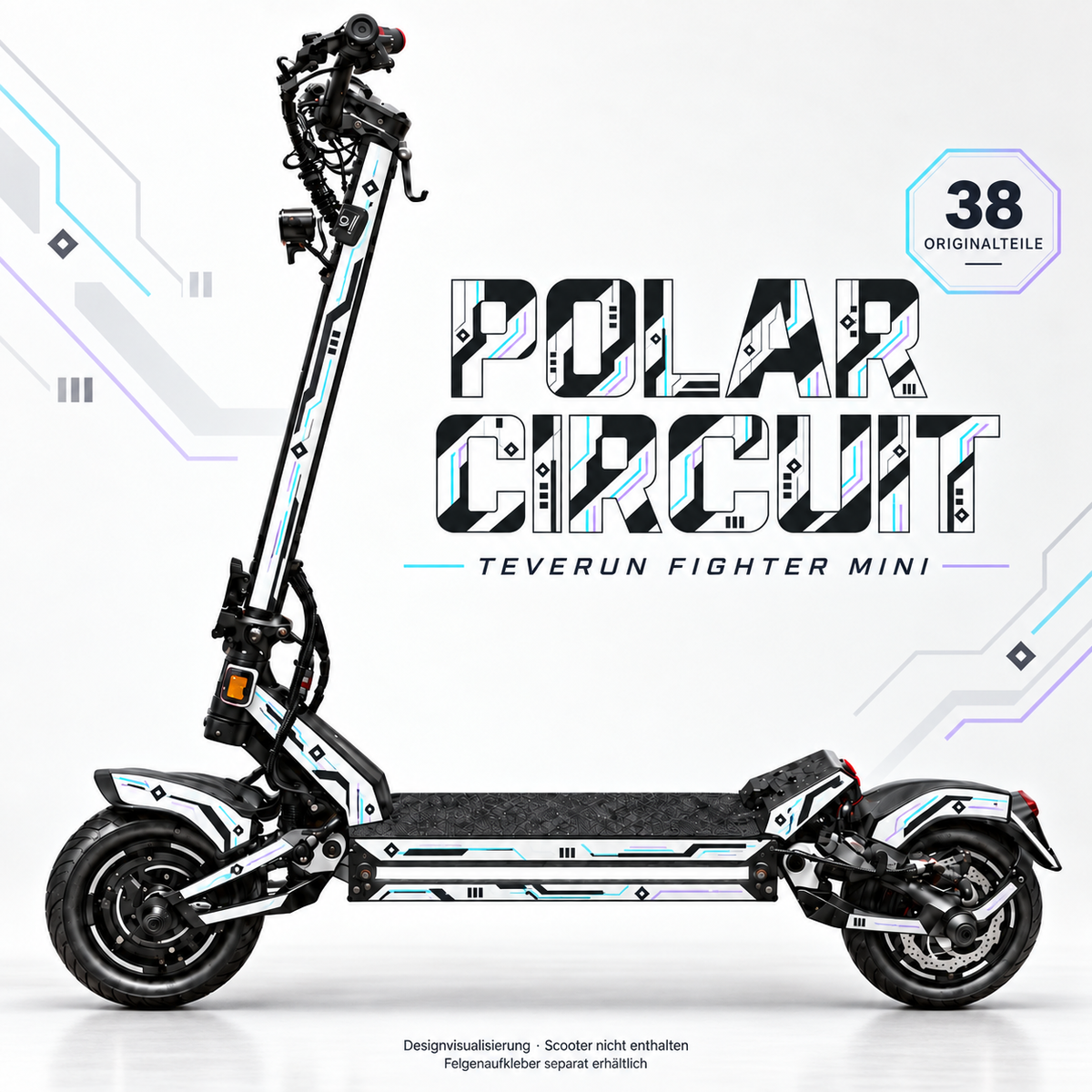 POLAR CIRCUIT Skin für Teverun Fighter Mini. Felgenaufkleber separat erhältlich.