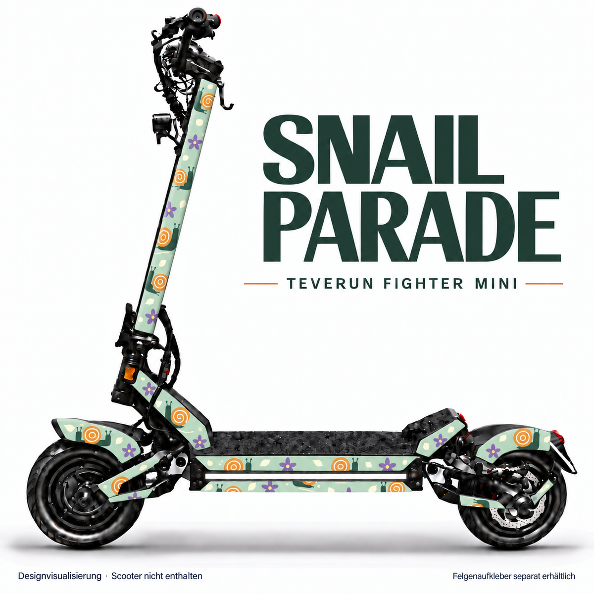 SNAIL PARADE Skin für Teverun Fighter Mini. Felgenaufkleber separat erhältlich.