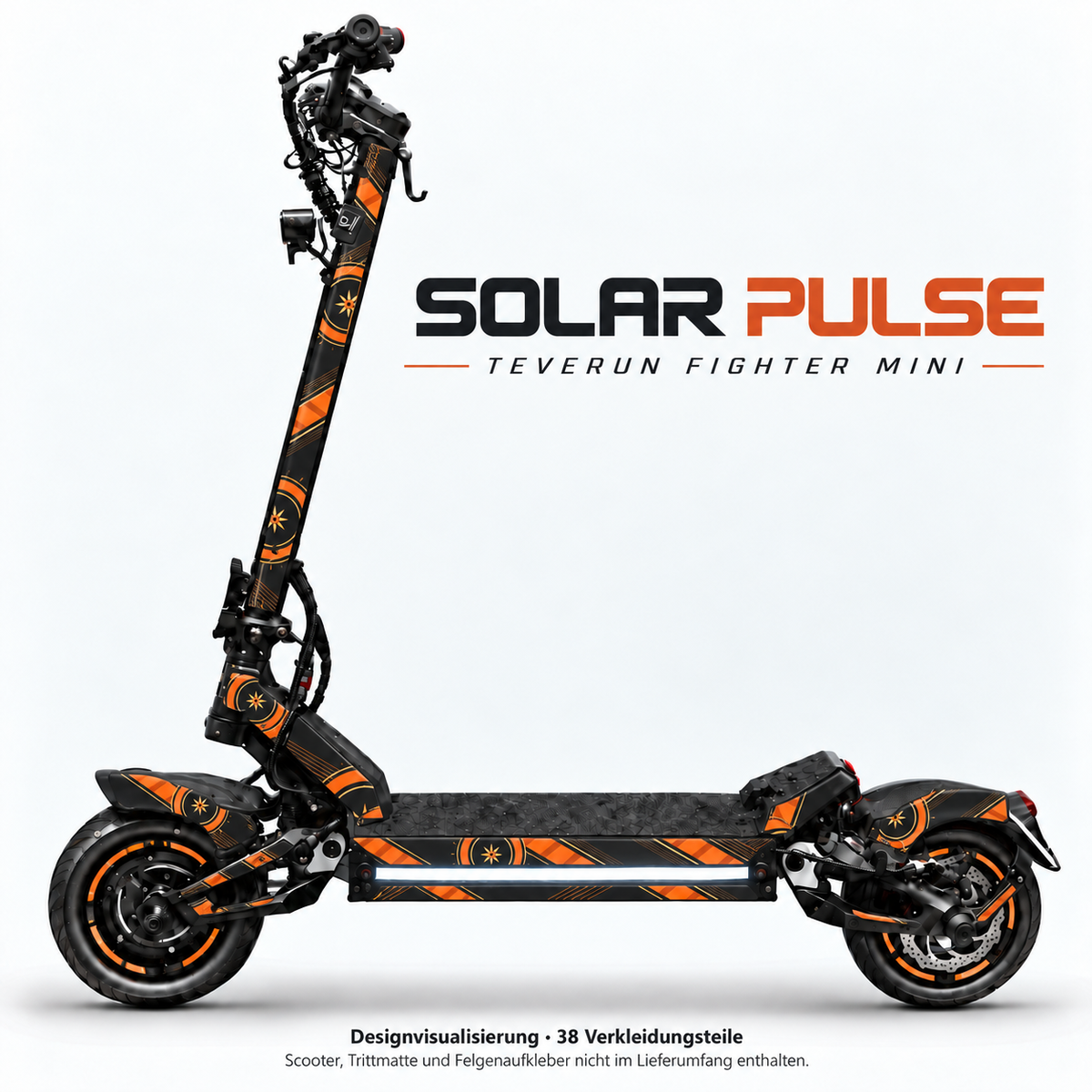 SOLAR PULSE Skin für Teverun Fighter Mini. Felgenaufkleber separat erhältlich.