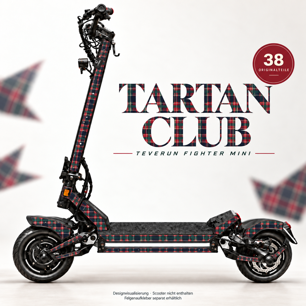 TARTAN CLUB Skin für Teverun Fighter Mini. Felgenaufkleber separat erhältlich.