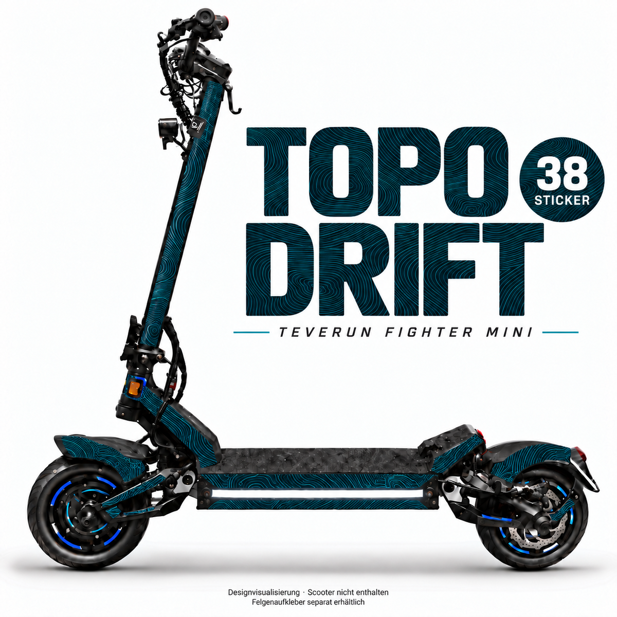 TOPO DRIFT Skin für Teverun Fighter Mini. Felgenaufkleber separat erhältlich.
