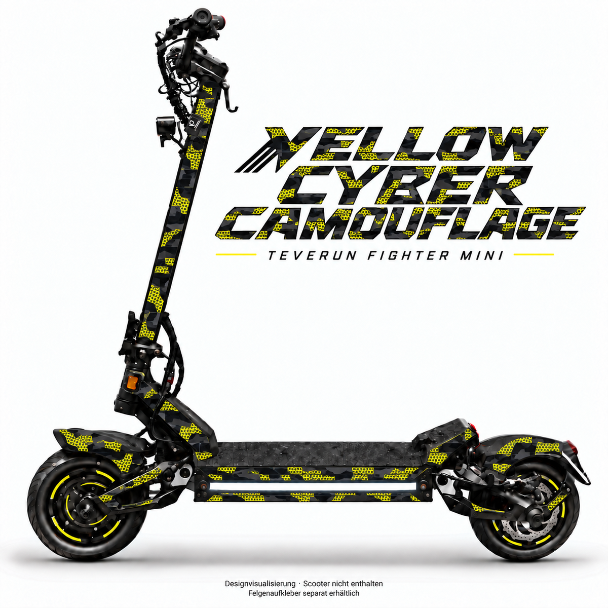 YELLOW CYBER CAMOUFLAGE Skin für Teverun Fighter Mini. Felgenaufkleber separat erhältlich.