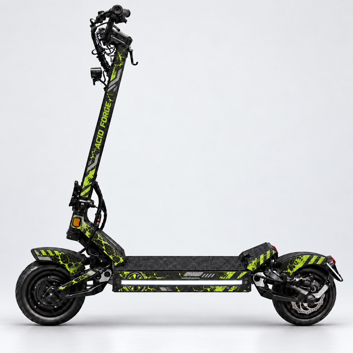 Acid Forge – Designvisualisierung des montierten Skins am Teverun Fighter Mini. Scooter nicht enthalten.