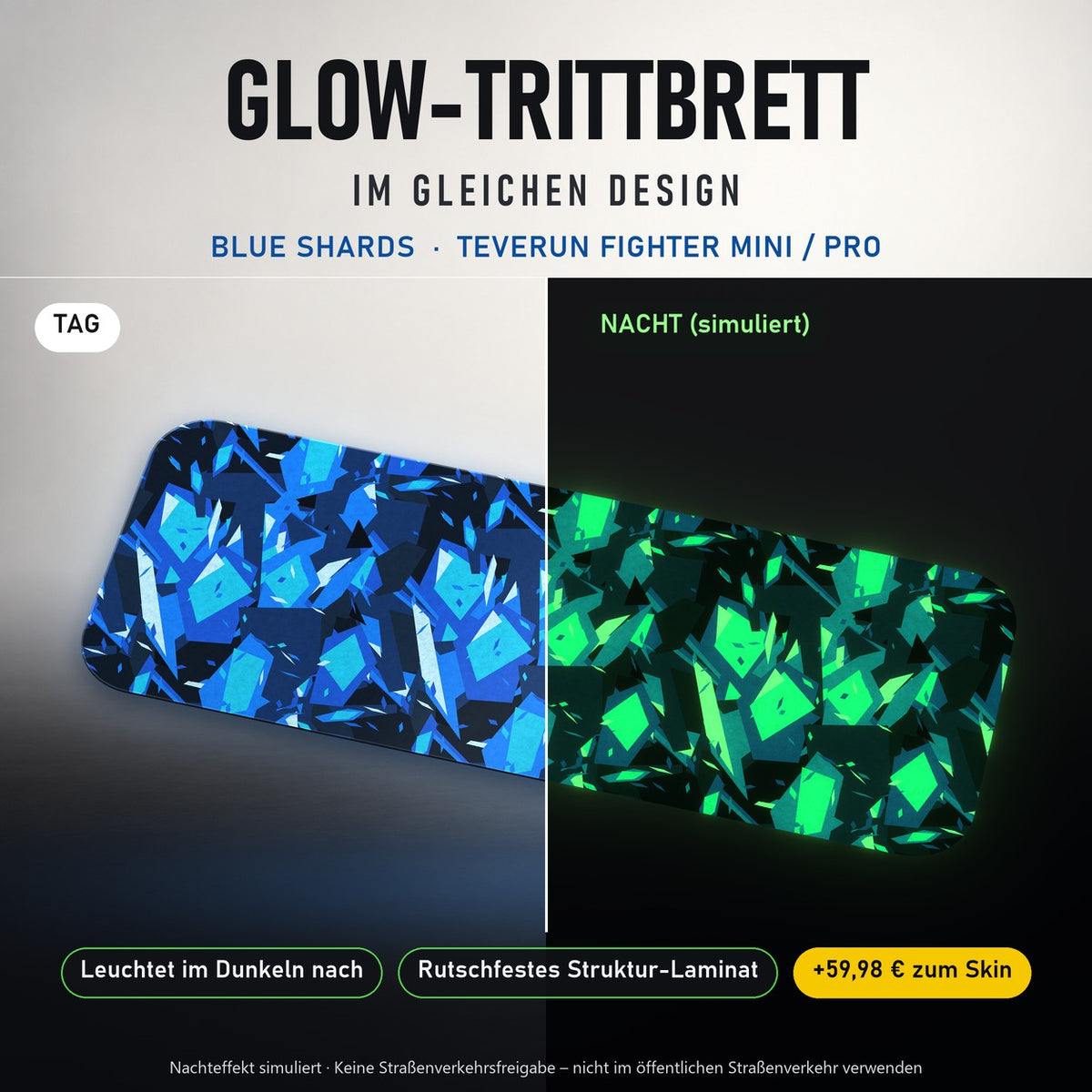 Glow-Trittbrett – BLUE SHARDS, Tag/Nacht