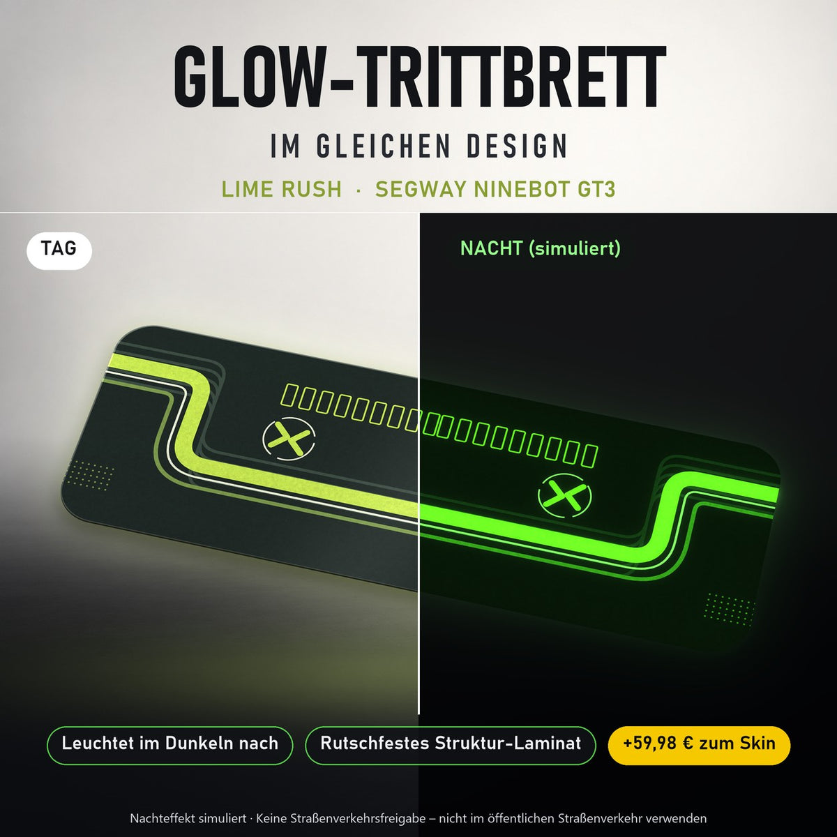 Glow-Trittbrett – LIME RUSH, Tag/Nacht