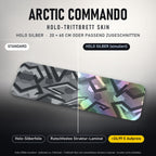 TRITTBRETT SKIN | ARCTIC COMMANDO – Holo Silber (+24,99 €, Lieferzeit ca. 2 Wochen): Standard und Holo-Silberfolie im Vergleich, Holo-Effekt simuliert.