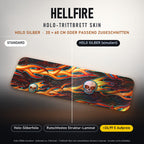 TRITTBRETT SKIN | HELLFIRE – Holo Silber (+24,99 €, Lieferzeit ca. 2 Wochen): Standard und Holo-Silberfolie im Vergleich, Holo-Effekt simuliert.