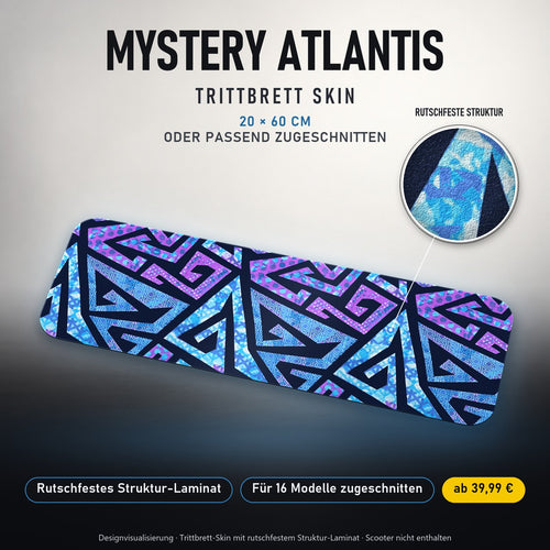 TRITTBRETT SKIN | MYSTERY ATLANTIS – Trittbrett-Skin 20 × 60 cm oder passend zugeschnitten, mit rutschfestem Struktur-Laminat. Designvisualisierung.