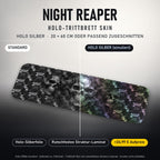 TRITTBRETT SKIN | NIGHT REAPER – Holo Silber (+24,99 €, Lieferzeit ca. 2 Wochen): Standard und Holo-Silberfolie im Vergleich, Holo-Effekt simuliert.