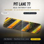 TRITTBRETT SKIN | PIT LANE 77 – Holo Silber (+24,99 €, Lieferzeit ca. 2 Wochen): Standard und Holo-Silberfolie im Vergleich, Holo-Effekt simuliert.