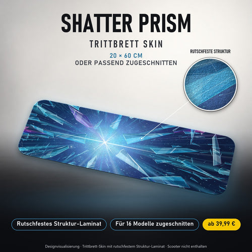 TRITTBRETT SKIN | SHATTER PRISM – Trittbrett-Skin 20 × 60 cm oder passend zugeschnitten, mit rutschfestem Struktur-Laminat. Designvisualisierung.