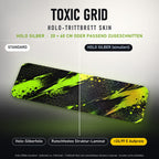 TRITTBRETT SKIN | TOXIC GRID – Holo Silber (+24,99 €, Lieferzeit ca. 2 Wochen): Standard und Holo-Silberfolie im Vergleich, Holo-Effekt simuliert.
