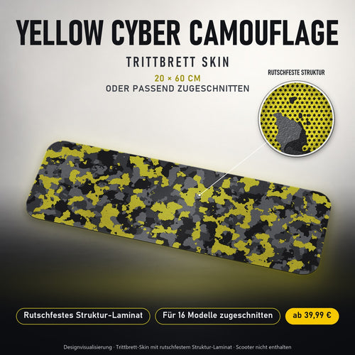 TRITTBRETT SKIN | YELLOW CYBER CAMOUFLAGE – Trittbrett-Skin 20 × 60 cm oder passend zugeschnitten, mit rutschfestem Struktur-Laminat. Designvisualisierung.