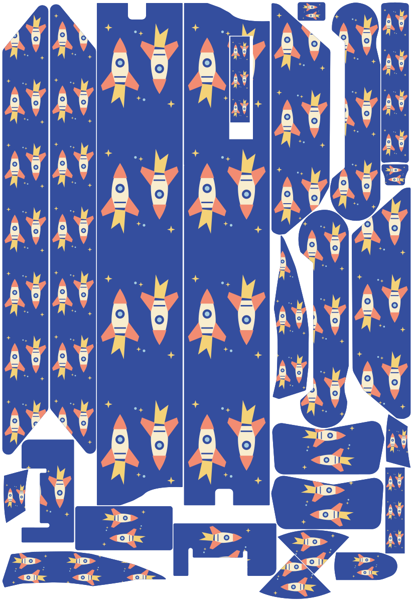ROCKET PARADE für VMAX NEW VX4: 25 Originalteile des Skin-Sets.