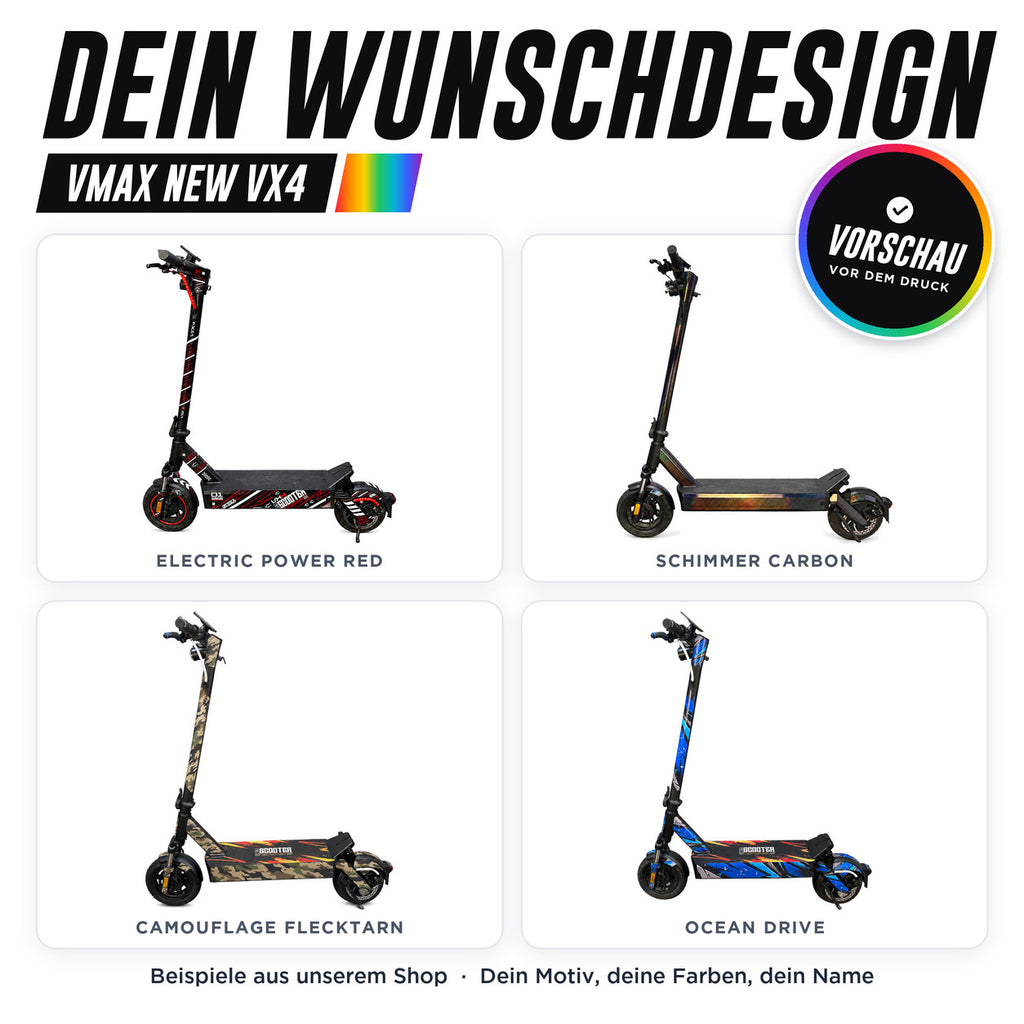 VMAX New VX4 Skin Custom – dein Wunschdesign, Beispiele aus unserem Shop | Escooter Skins