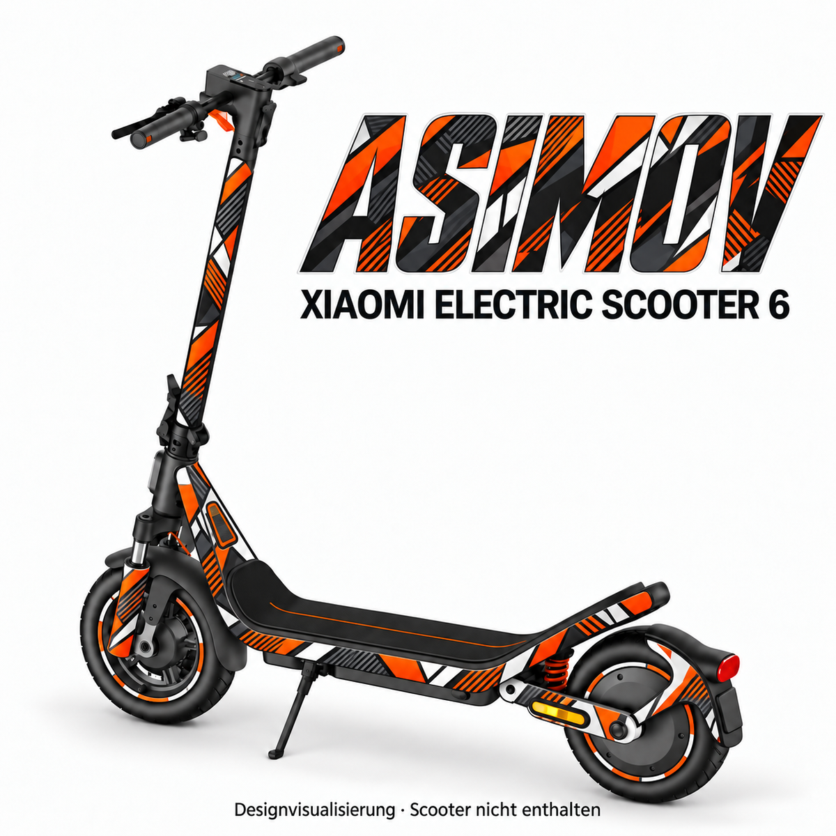 Xiaomi Electric Scooter 6 – Designbeispiel ASIMOV. Reifenaufkleber separat erhältlich.