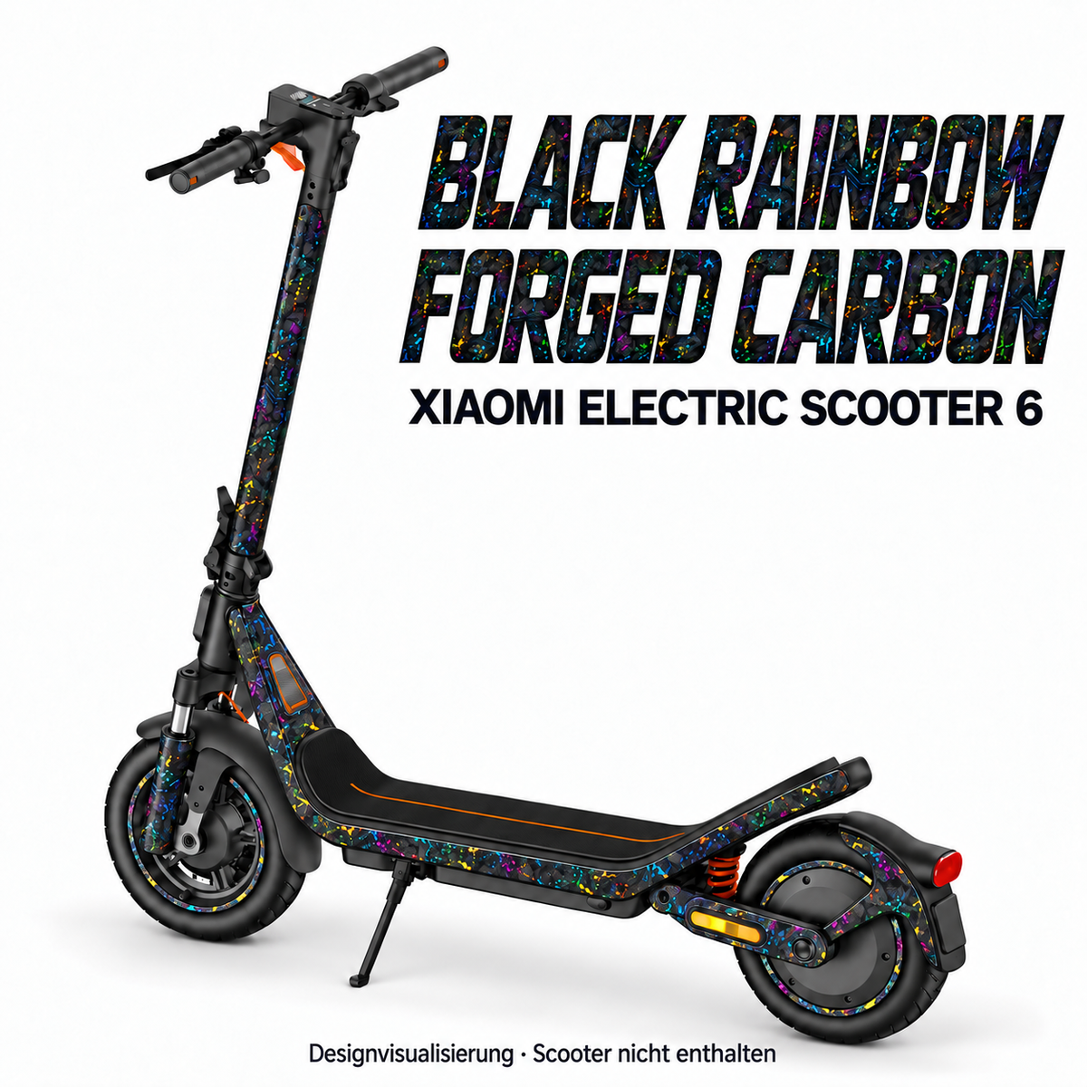 Xiaomi Electric Scooter 6 BLACK RAINBOW FORGED CARBON. Reifenaufkleber separat erhältlich.