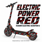 Xiaomi Electric Scooter 6 Skin ELECTRIC POWER RED – Designvisualisierung. Reifenaufkleber separat erhältlich. Scooter nicht enthalten.