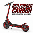 Xiaomi Electric Scooter 6 Skin RED FORGED CARBON – Designvisualisierung. Reifenaufkleber separat erhältlich. Scooter nicht enthalten.