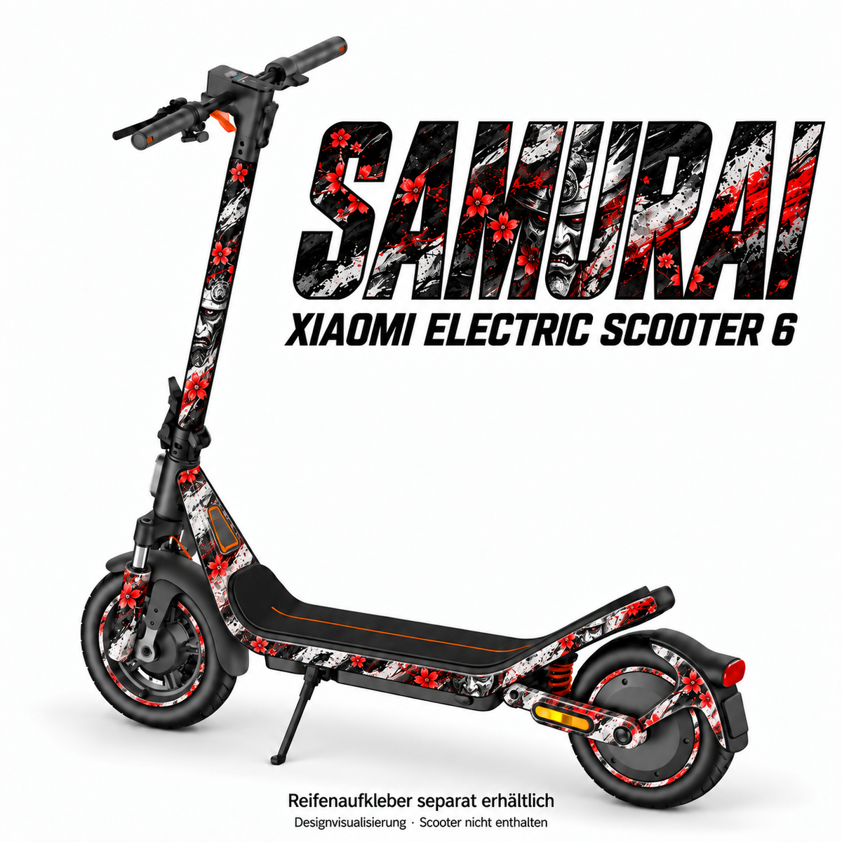 Xiaomi Electric Scooter 6 Skin SAMURAI – Modellvorschau; Reifenaufkleber separat erhältlich