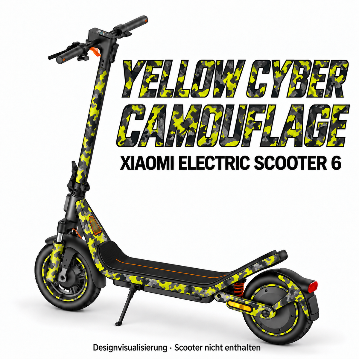 Xiaomi Electric Scooter 6 YELLOW CYBER CAMOUFLAGE. Reifenaufkleber separat erhältlich.