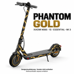 XIAOMI M365 / 1S / ESSENTIAL / MI 3 SKIN | PHANTOM GOLD – Designvisualisierung; Scooter nicht enthalten. Reifenaufkleber separat erhältlich.