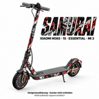 XIAOMI M365 / 1S / ESSENTIAL / MI 3 SKIN | SAMURAI – Designvisualisierung; Scooter nicht enthalten. Reifenaufkleber separat erhältlich.