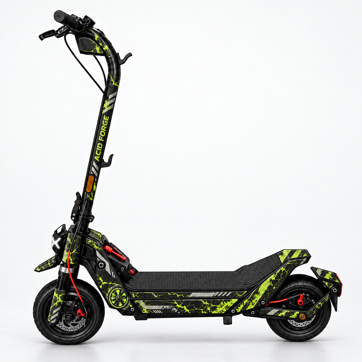 Acid Forge – Designvisualisierung des montierten Skins am Segway Ninebot ZT3 Pro. Scooter nicht enthalten.