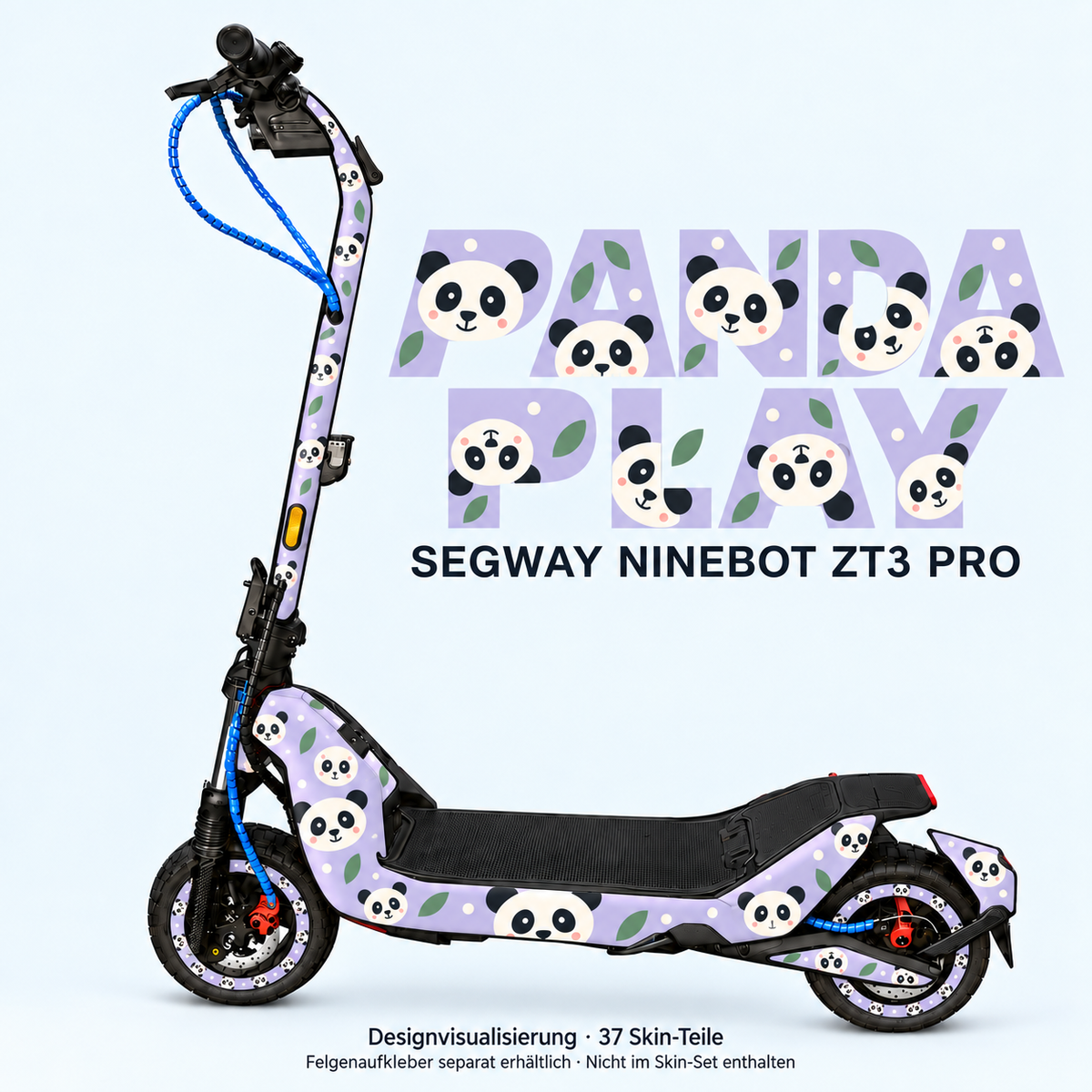 PANDA PLAY Skin für Segway Ninebot ZT3 Pro. Felgenaufkleber separat erhältlich.