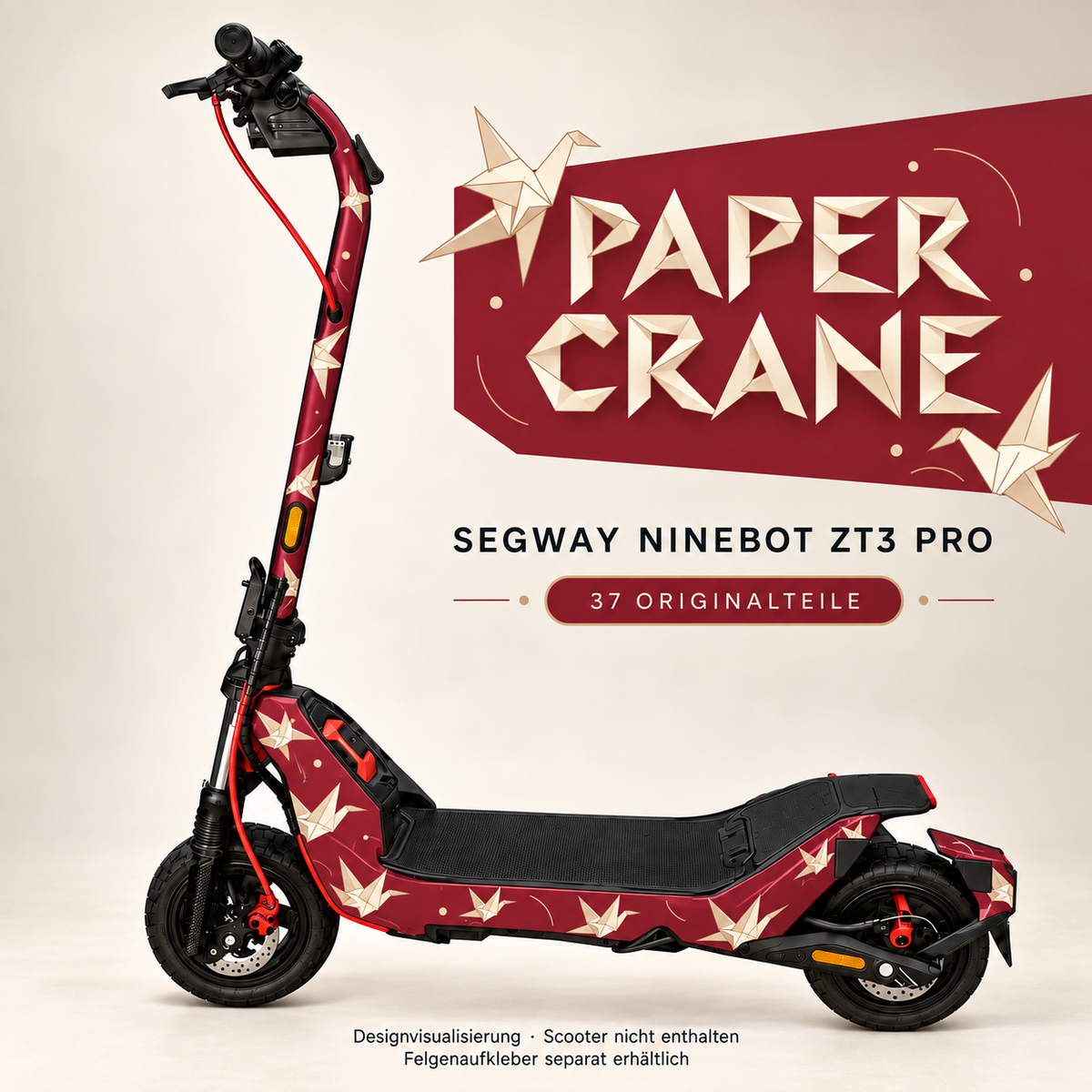 PAPER CRANE Skin für Segway Ninebot ZT3 Pro. Felgenaufkleber separat erhältlich.