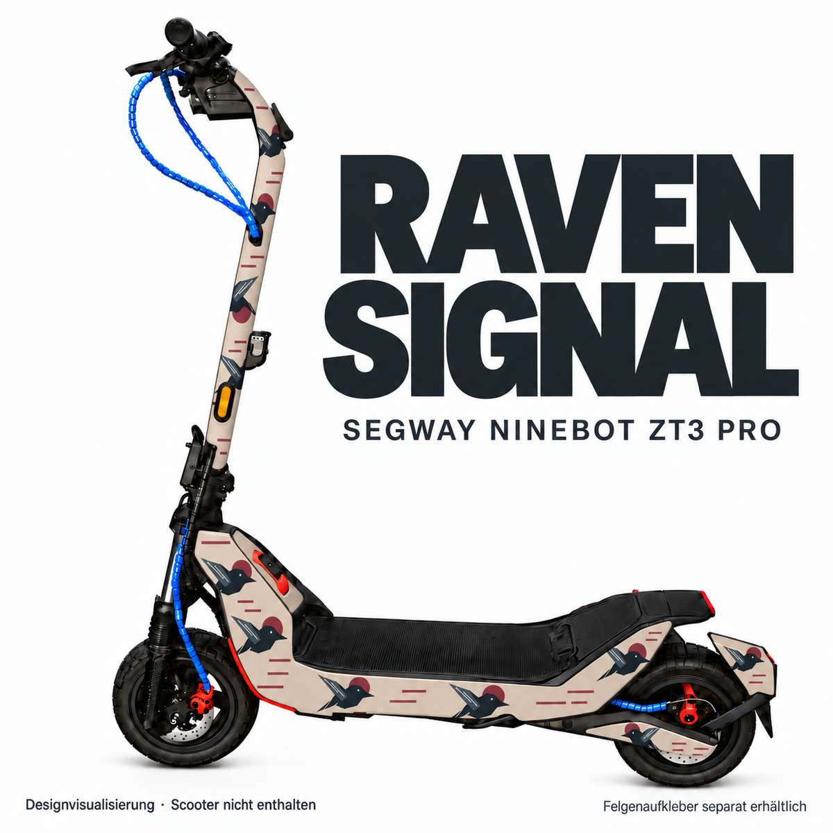 RAVEN SIGNAL Skin für Segway Ninebot ZT3 Pro. Felgenaufkleber separat erhältlich.