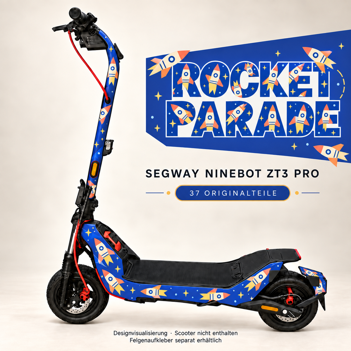 ROCKET PARADE Skin für Segway Ninebot ZT3 Pro. Felgenaufkleber separat erhältlich.