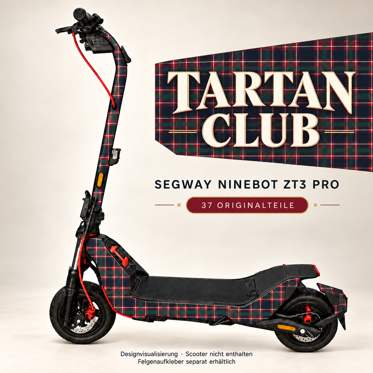 TARTAN CLUB Skin für Segway Ninebot ZT3 Pro. Felgenaufkleber separat erhältlich.